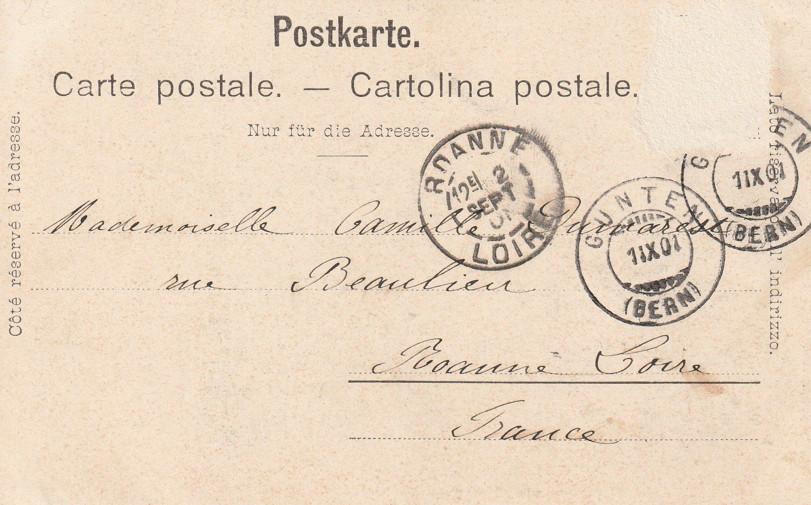 Ansichtskarten: AK Gunten - Thunersee - gel. 1.9.1901 – Gebraucht aus Fribourg von schnalla92 1