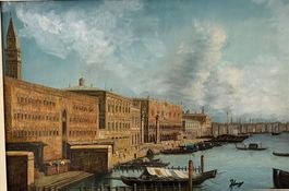 Venezia .Huile sur toile , cadre argenté.