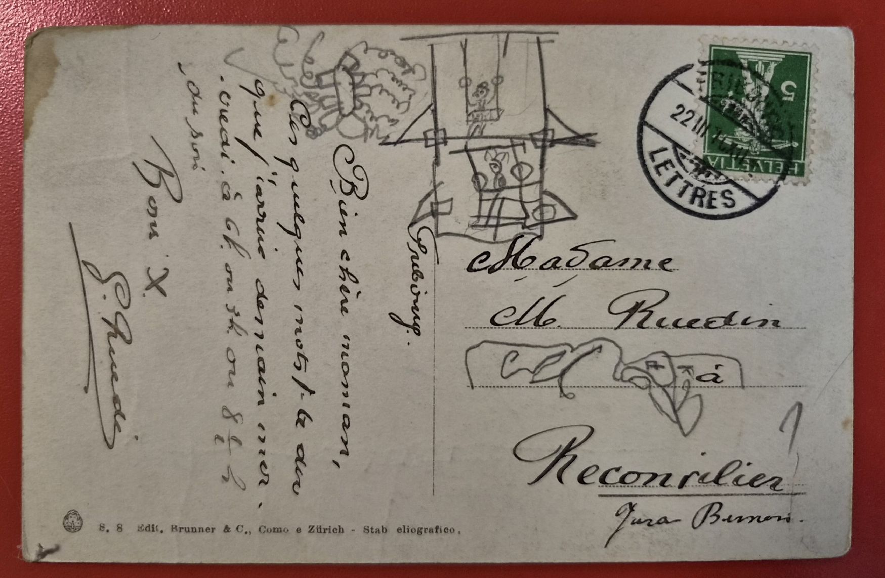 Ansichtskarten: Schafherde mit Hirte  "heureux troupeau" 1911 – Gebraucht aus Melchnau von Arthurius 1