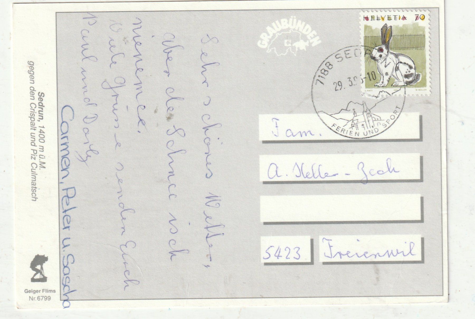 Cartes postales: Sedrun Winter – D'occasion à Lumbrein par made02 1