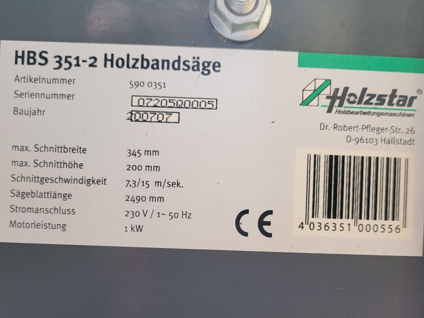 Sägen: Bandsäge Holzstar HBS 351-2 – Gebraucht aus Ranflüh von  1
