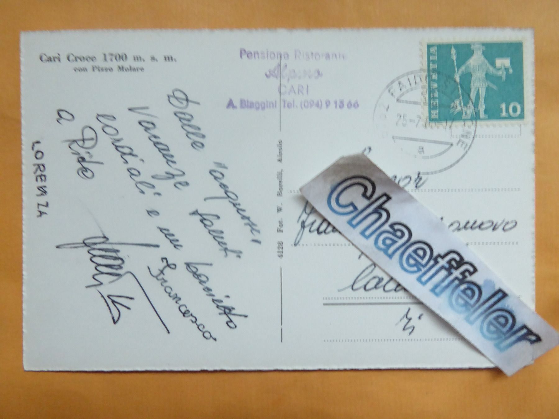 Cartoline postali: Cari Croce con Pizzo Molare – Usato da Zürich venduto da Chaeffeler 1