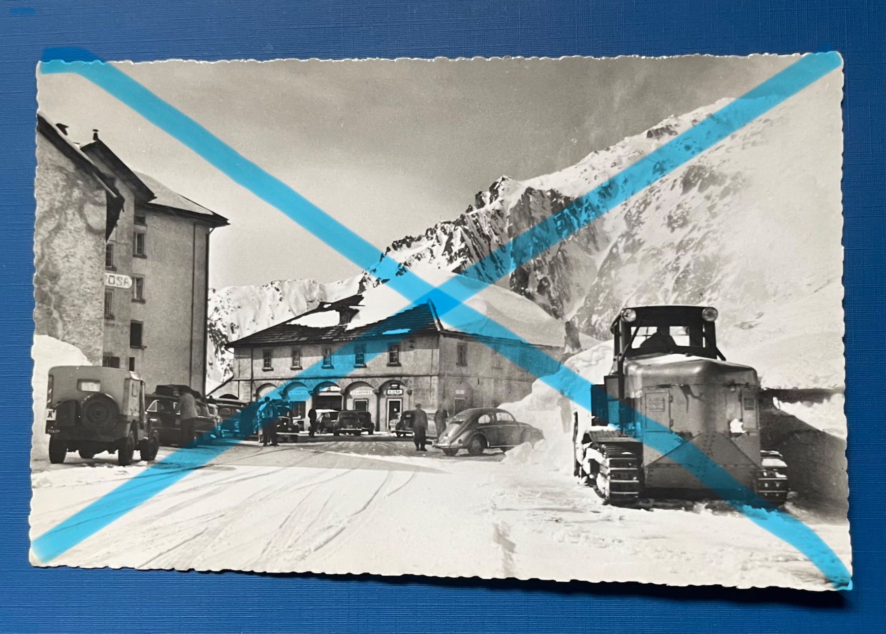 Cartoline postali: OSPIZIO S. GOTTARDO - SCHNEERÄUMUNG &DIV. OLDTIMER - 25.V.60 – Usato da Mauren TG venduto da montis09