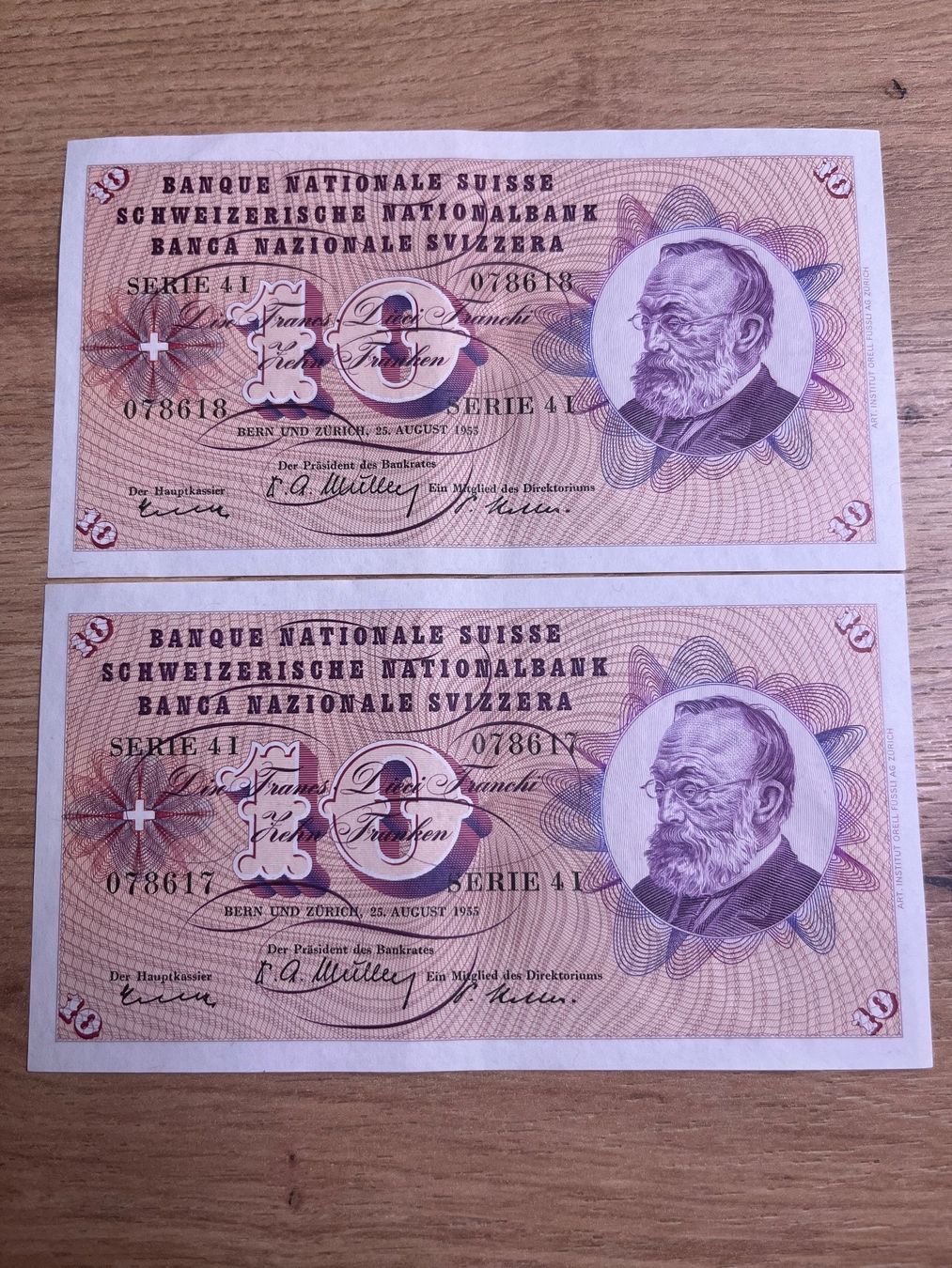 Banconote: 2x 10 Franken August 1955‪ – Nuovo (secondo la descrizione) da Minusio venduto da davdon