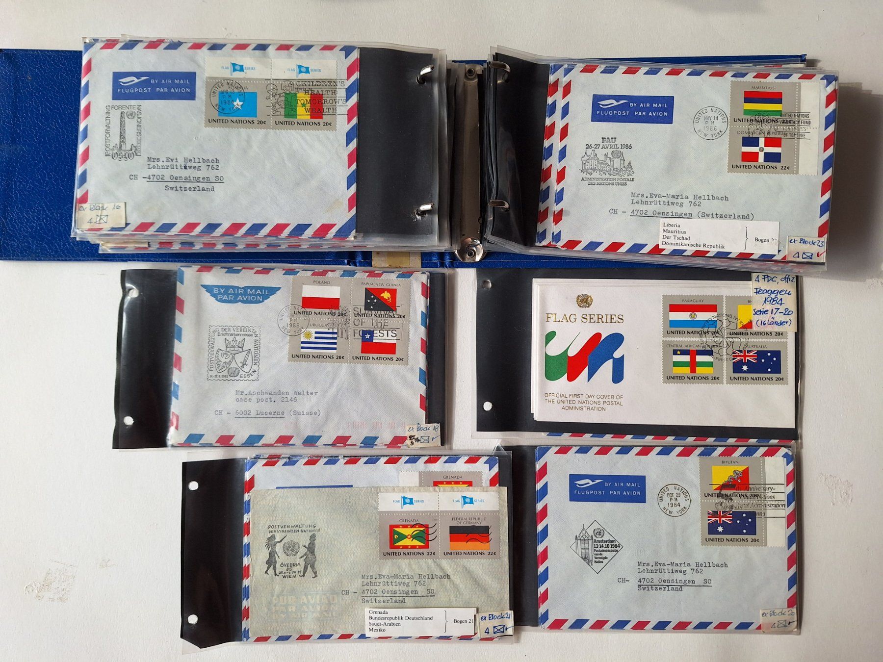 Tutti i francobolli: ca. 200 Briefe UNO Flaggen 1980-1989 – Usato da Zürich venduto da t24_de 2