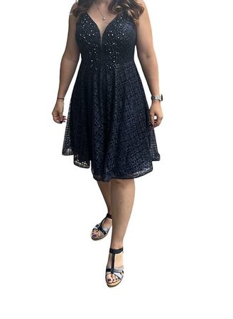 Elegantes, dunkelblaues Cocktailkleid mit Glitzer Gr 44