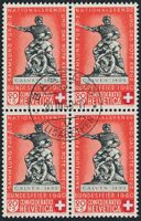 1940  Pro Patria - Viererblock - Ersttag ET - "die hellrote"