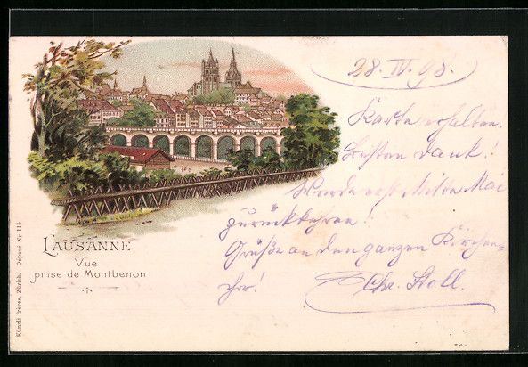 Ansichtskarten: Litho Lausanne, Vue prise de Montbenon – Gebraucht aus Berlin von bartko-reher