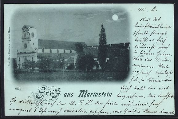 Cartoline postali: Mondschein-AK Mariastein, Kirche mit Fel – Usato da Berlin venduto da bartko-reher