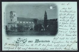 Mondschein-AK Mariastein, Kirche mit Fel