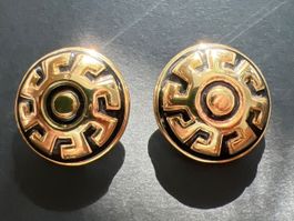 Vintage Ohrclips Orena Paris Goldfarben schwarzes Muster