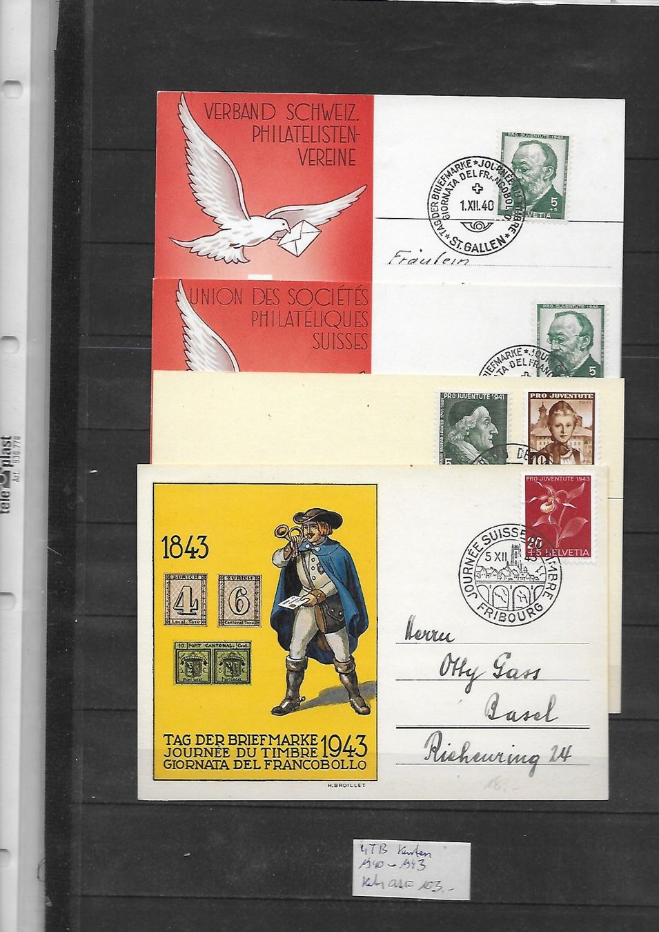 Tutti i francobolli: 4 TB Karten 1940 - 1943 Kat: CHF 103.- – Usato da Basel venduto da Ilp