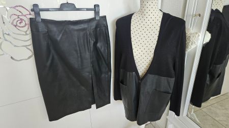 Jacke und Jupe Gr. 40 / 42 schwarz mit Kunstleder