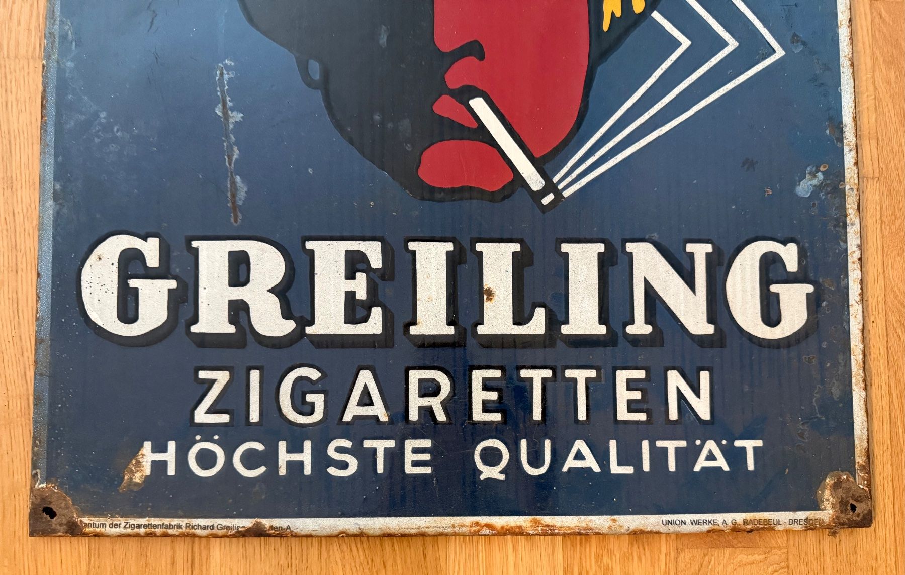 Insegne: Greiling Zigaretten Emailschild / Emaille Schild – Usato da Bremgarten b. Bern venduto da airline-trolley 1