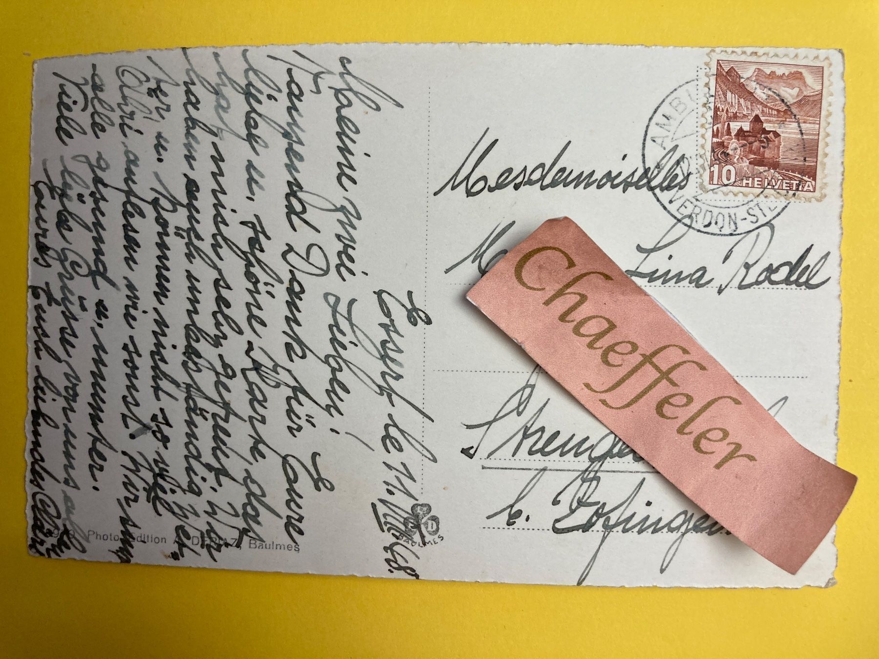 Cartoline postali: 1948 Champvent – Usato da Zürich venduto da Chaeffeler 1