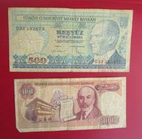 Türkische Lira Banknoten, 500 & 100 Lira