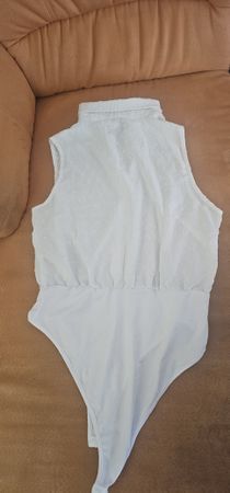 Body blanc sans manches col chemise à pois taille XL neuf