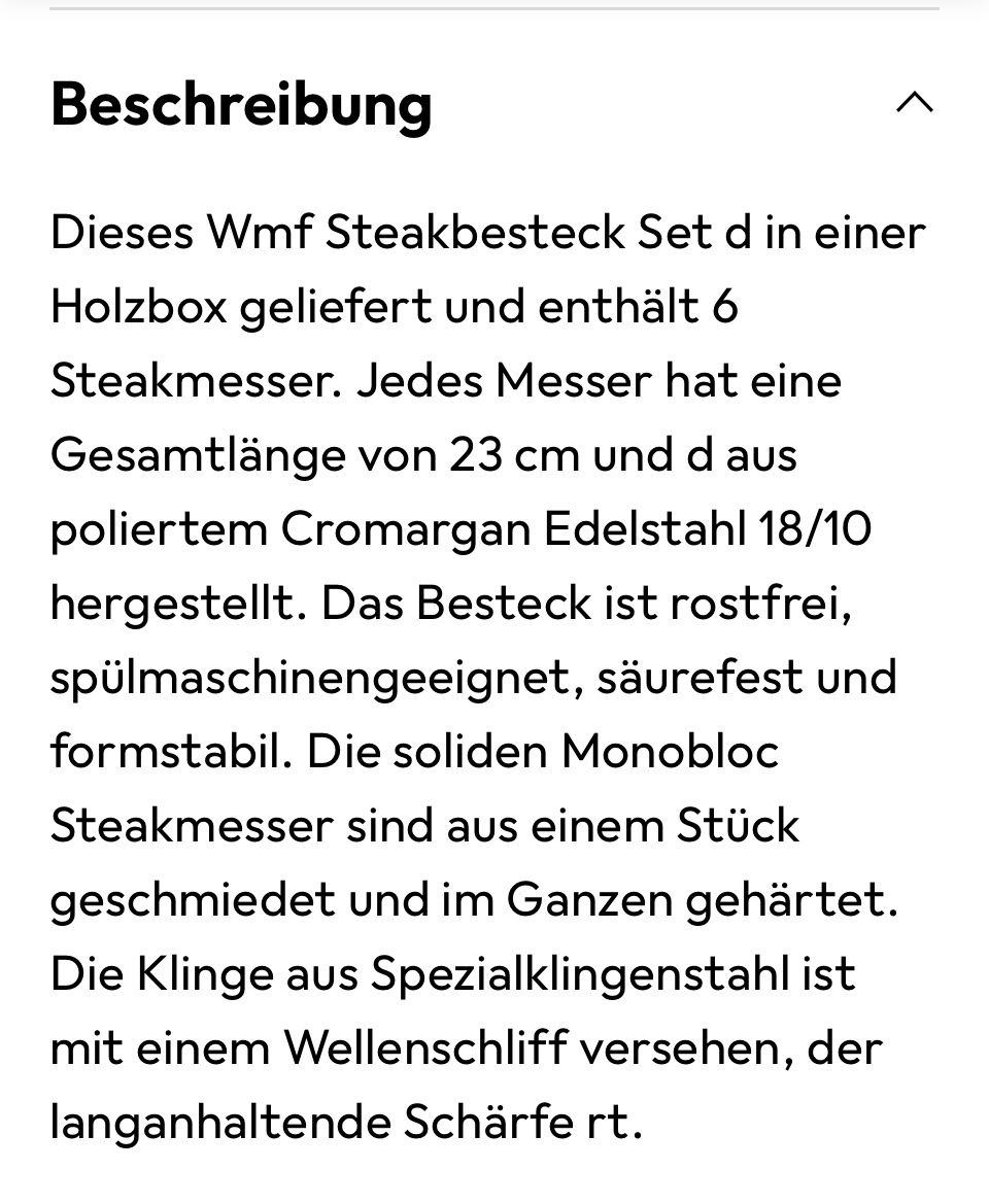 WMF Set di posate: 6 Steakmesser in Geschenkbox – Nuovo e nell'imballaggio originale da Riehen venduto da Zafira27 5