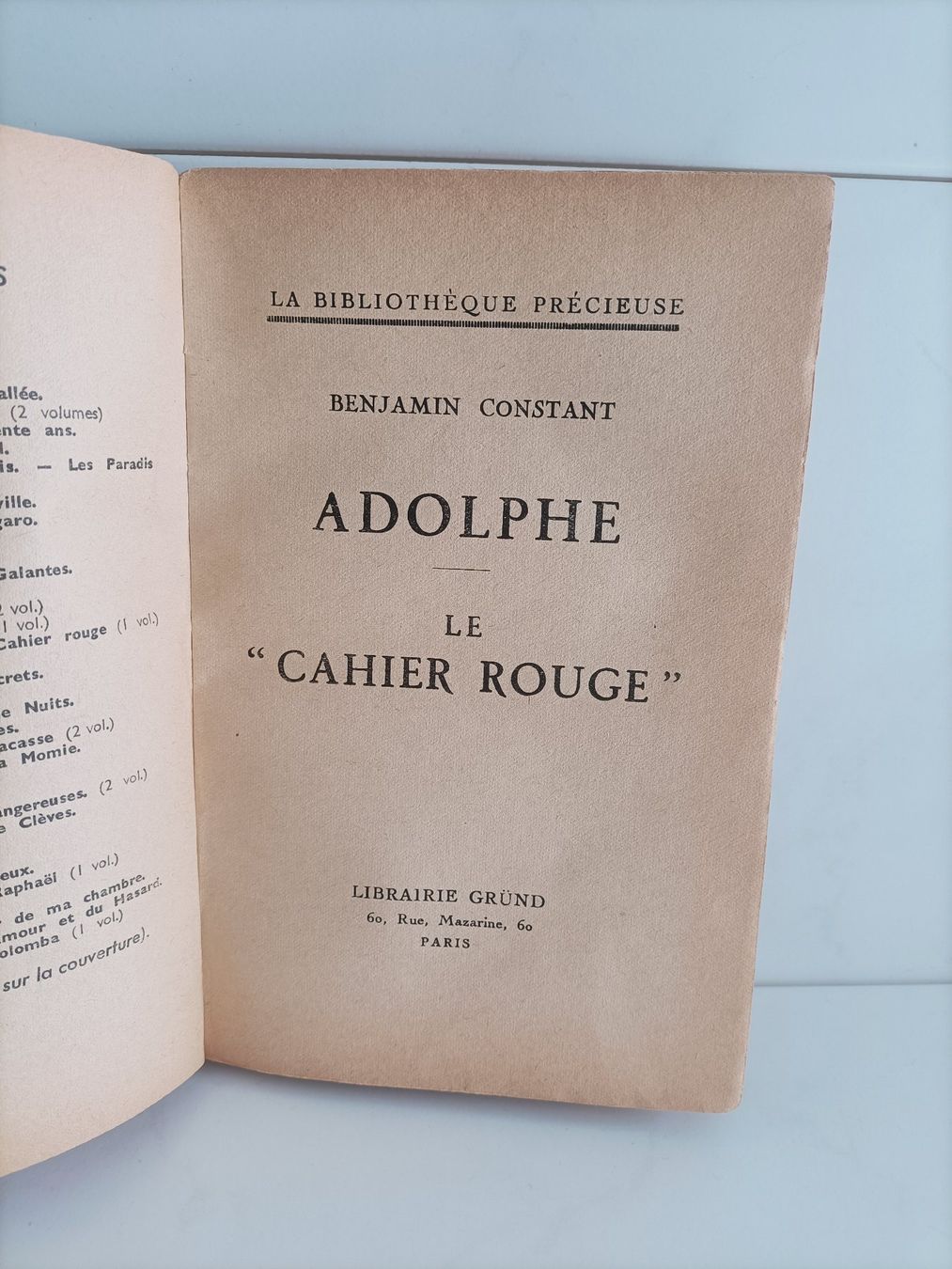 Bücher: Adolphe - Le "cahier rouge" / Benjamin Constant / Gründ - La – Gebraucht aus crans montana von AB3963 1