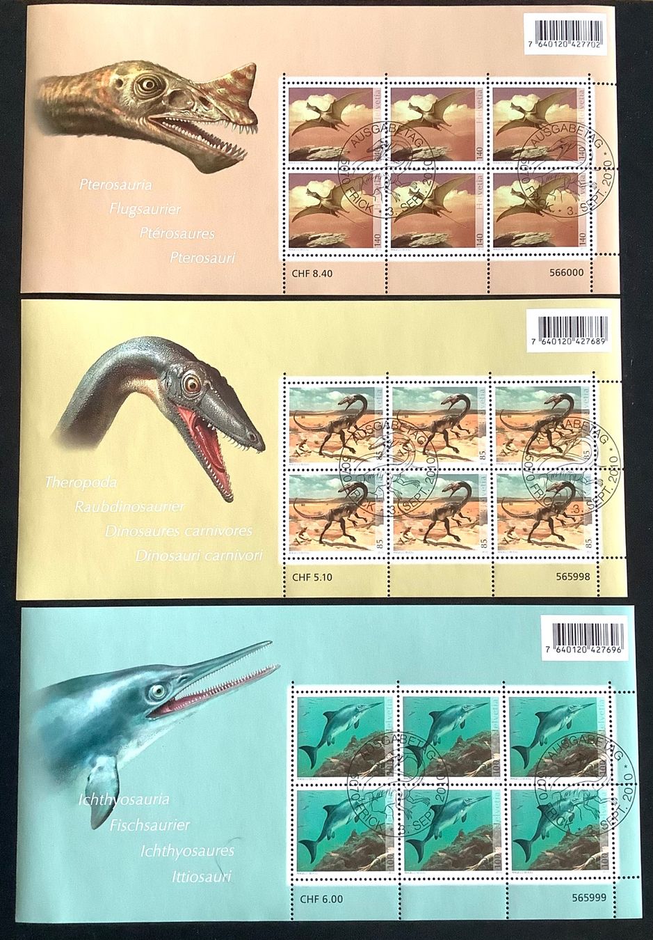 Tutti i francobolli: 2010 Schweiz Kleinbogen Satz  Dinosaurier ET – Nuovo (secondo la descrizione) da Liestal venduto da Skunk02