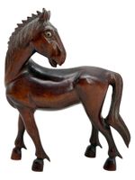 Statue de  Cheval en bois sculpté, patine brun foncé