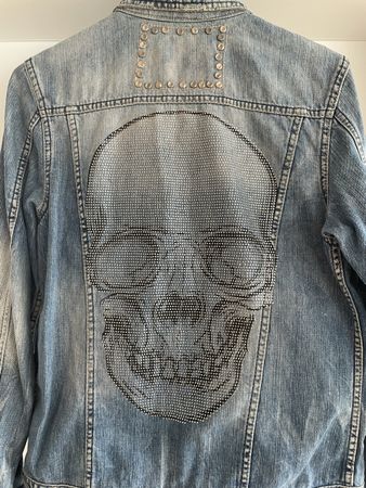 Custom made, veste denim, skull Swarovski