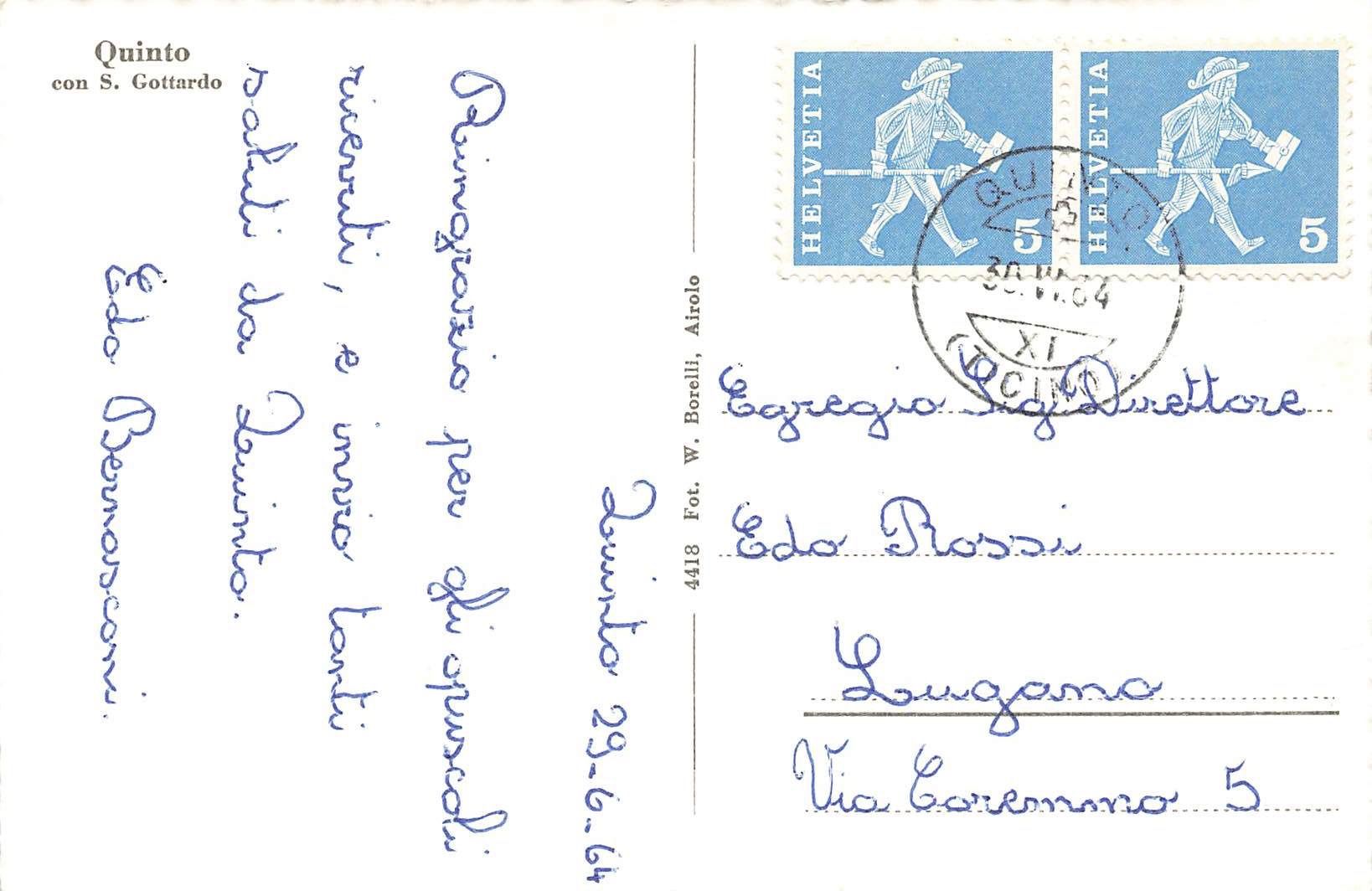 Cartoline postali: Quinto TI Veduta aerea con chiesa e villaggio – Usato da Biasca venduto da Blenio71 1