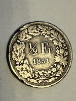 1/2 Fr. 50 Rappen 1851 Sitzende Helvetia Silbermünze