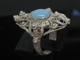 Vintage Ring Silber geprüft Türkis Imitat Gr. 53 / 6.37 g