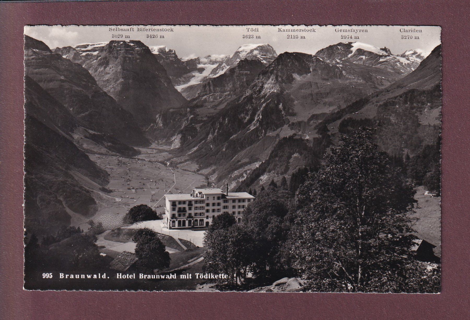 Cartoline postali: BRAUNWALD - Hotel - Tödikette - 1955 – Usato da Pully venduto da nicecards