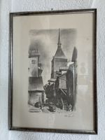 Dessin original Otto Senst scène urbaine avec cadre