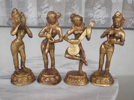 Asiatische Bronze Skulptur Figur Musikgruppe Quartett INDIEN