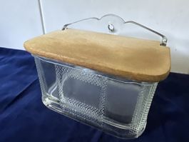 Glasbox mit Holzdeckel Behälter Aufbewahrung ca. 17 cm breit