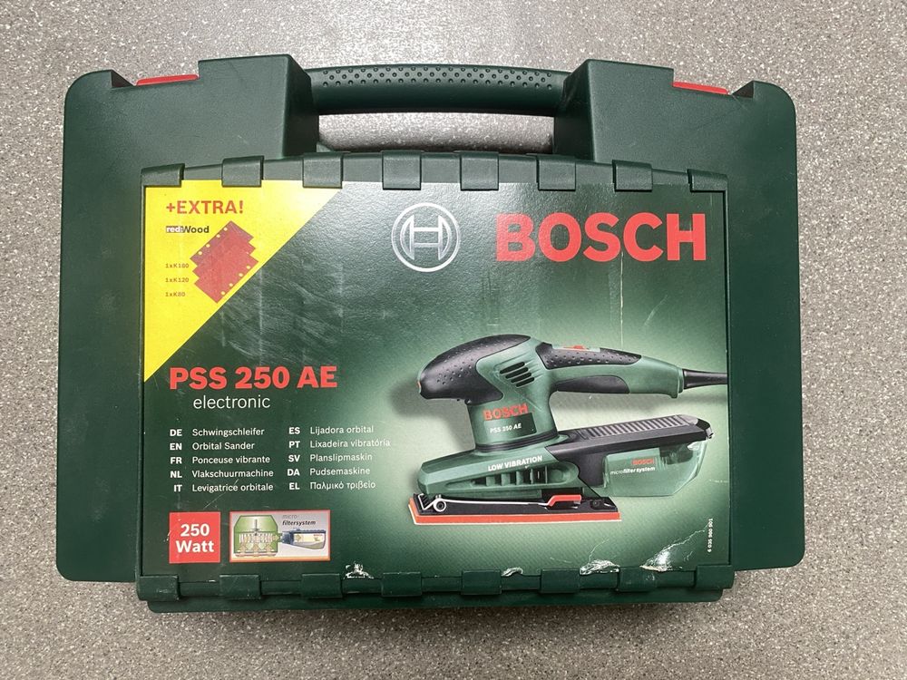 Ponceuse Vibrante Bosch PSS 250 AE – 250W Avec Coffret Et Abrasifs P80/P120/P180