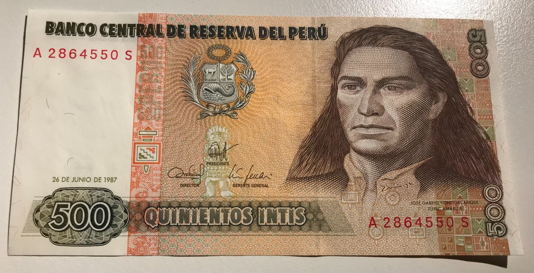 Banconote: Peru 500 Intis 1987 XF – Nuovo (secondo la descrizione) da Algetshausen venduto da Carrhard