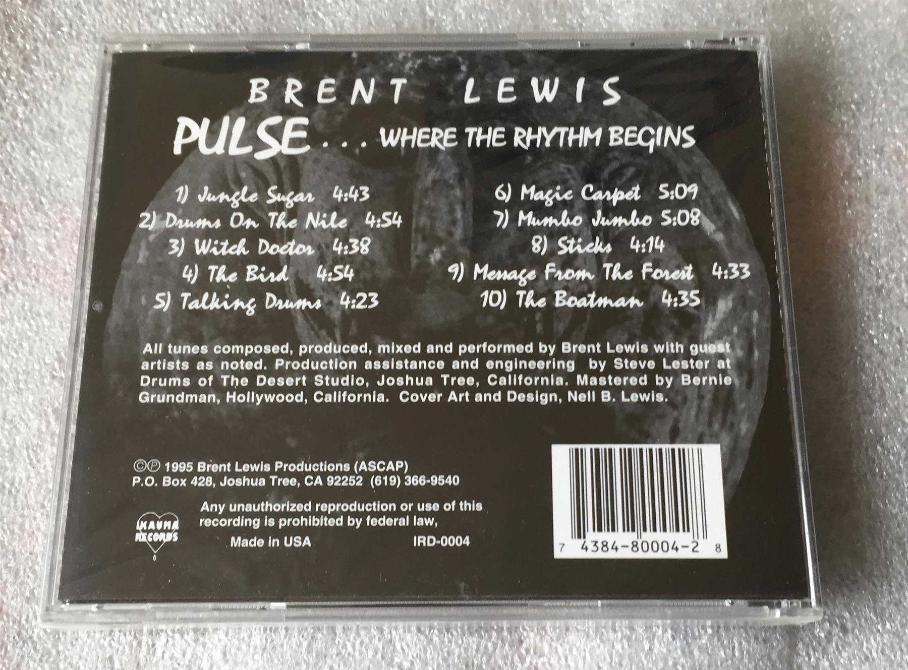 CD: BRENT LEWIS Pulse Where The Rhythm Begin Origin. 1995 New CD – Nuovo e nell'imballaggio originale da Genève venduto da Cockattoo 1