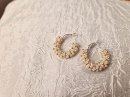 Elegante Creolen Ohrringe Silber/Cream Handmade nr4
