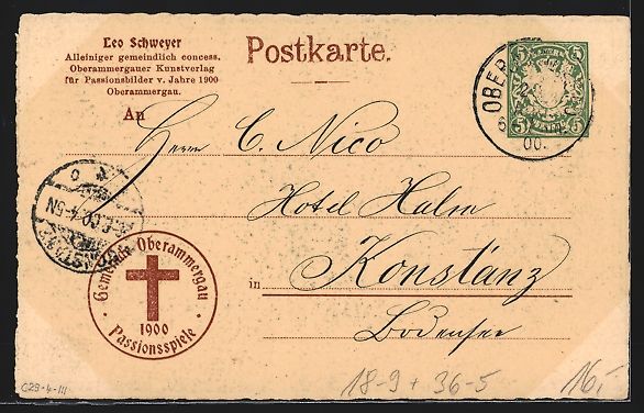 Cancelleria postale: Oberammergau, Passionsspiele 1900, Beste – Usato da Berlin venduto da bartko-reher 1