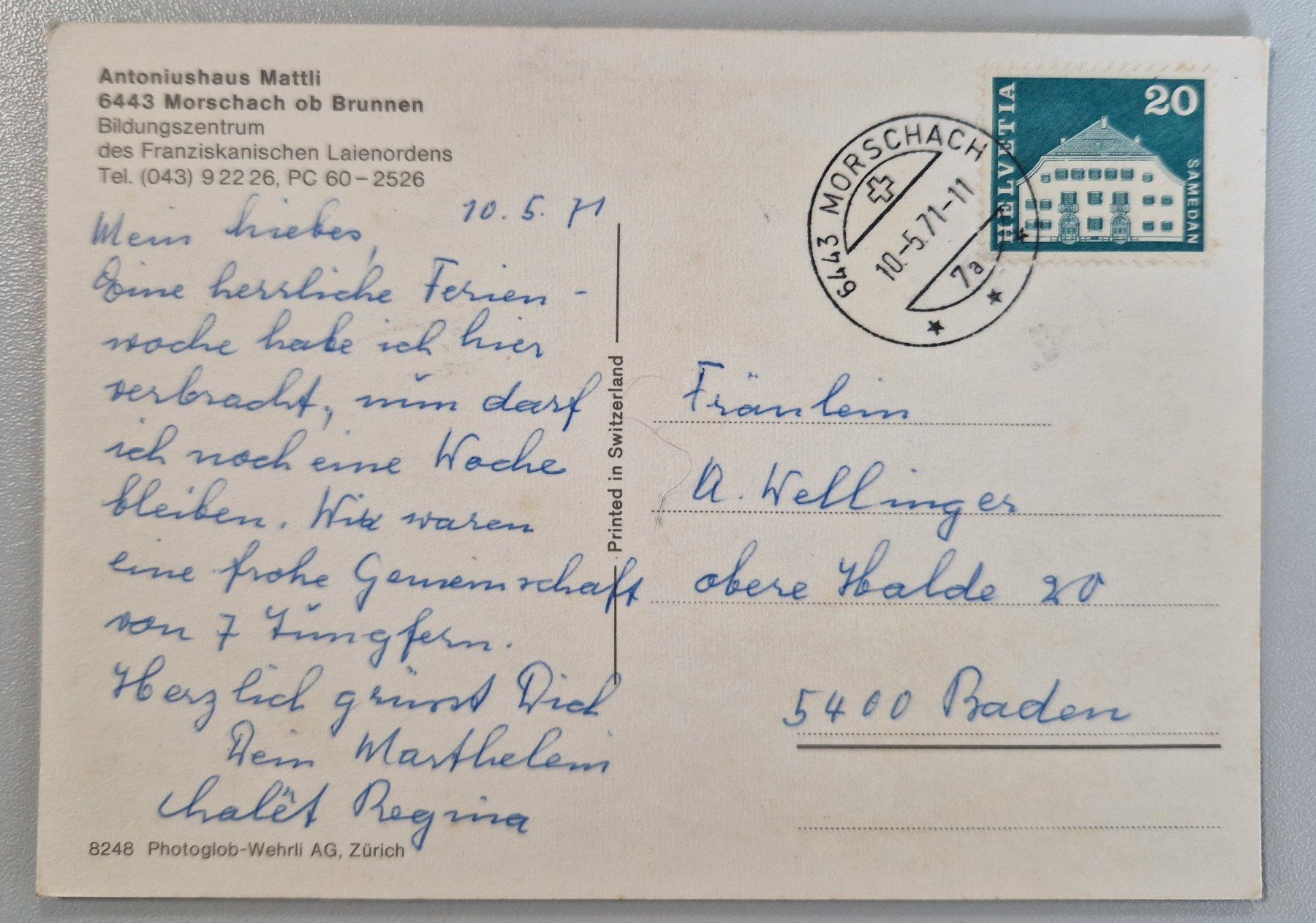Cartoline postali: Morschach Antoniushaus Mattli 1971 – Usato da Melchnau venduto da Arthurius 1