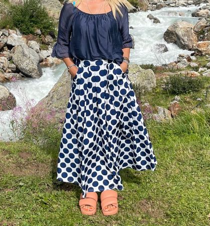 Gonna lunga donna pois blu e bianco tg S/M/L👌nuova