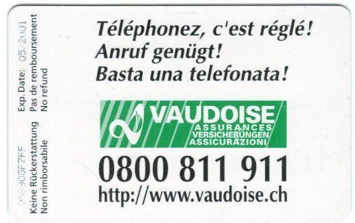 Swisscom Schede telefoniche: Taxcard Chip-1648 Vaudoise – Usato da Zürich venduto da Tolima194 1