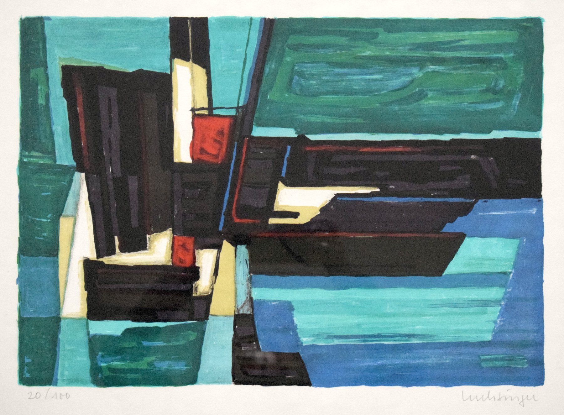 Grafica & Litografie: Luchsinger Ernst Orig. Litho abstrakt Dampfschiff – Usato da Zürich venduto da Kunstvoll 2