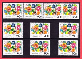 1988  J.Tinguely  10 x  90Rp. Einzelmarken  ** Postfrisch **