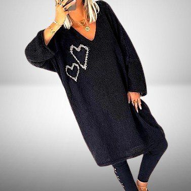 ❤️ Lässiges Pulloverkleid in Übergröße mit Herzmuster 🖤💫
