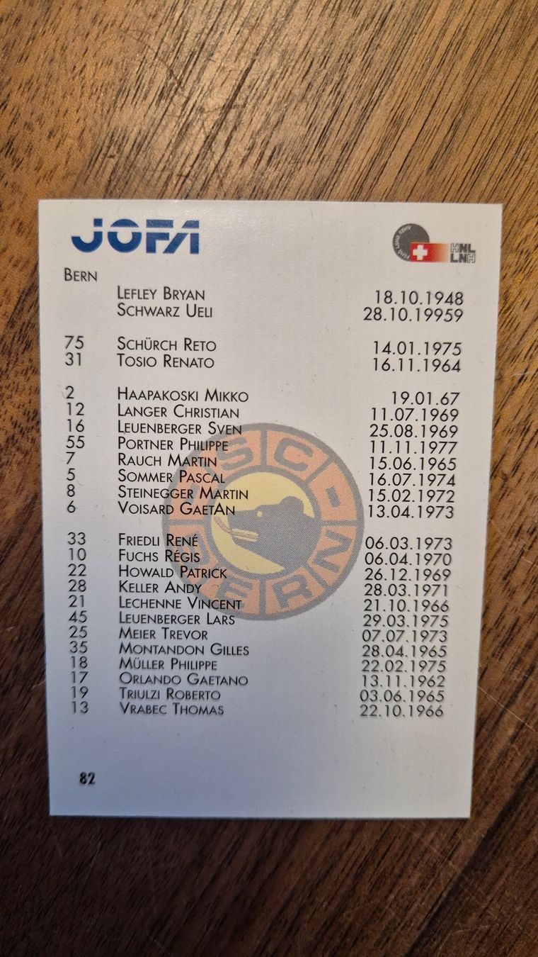 Carte collezionabili: Mannschaft SCB Saison 95/96 – Usato da Wasen im Emmental venduto da asstaehli 1