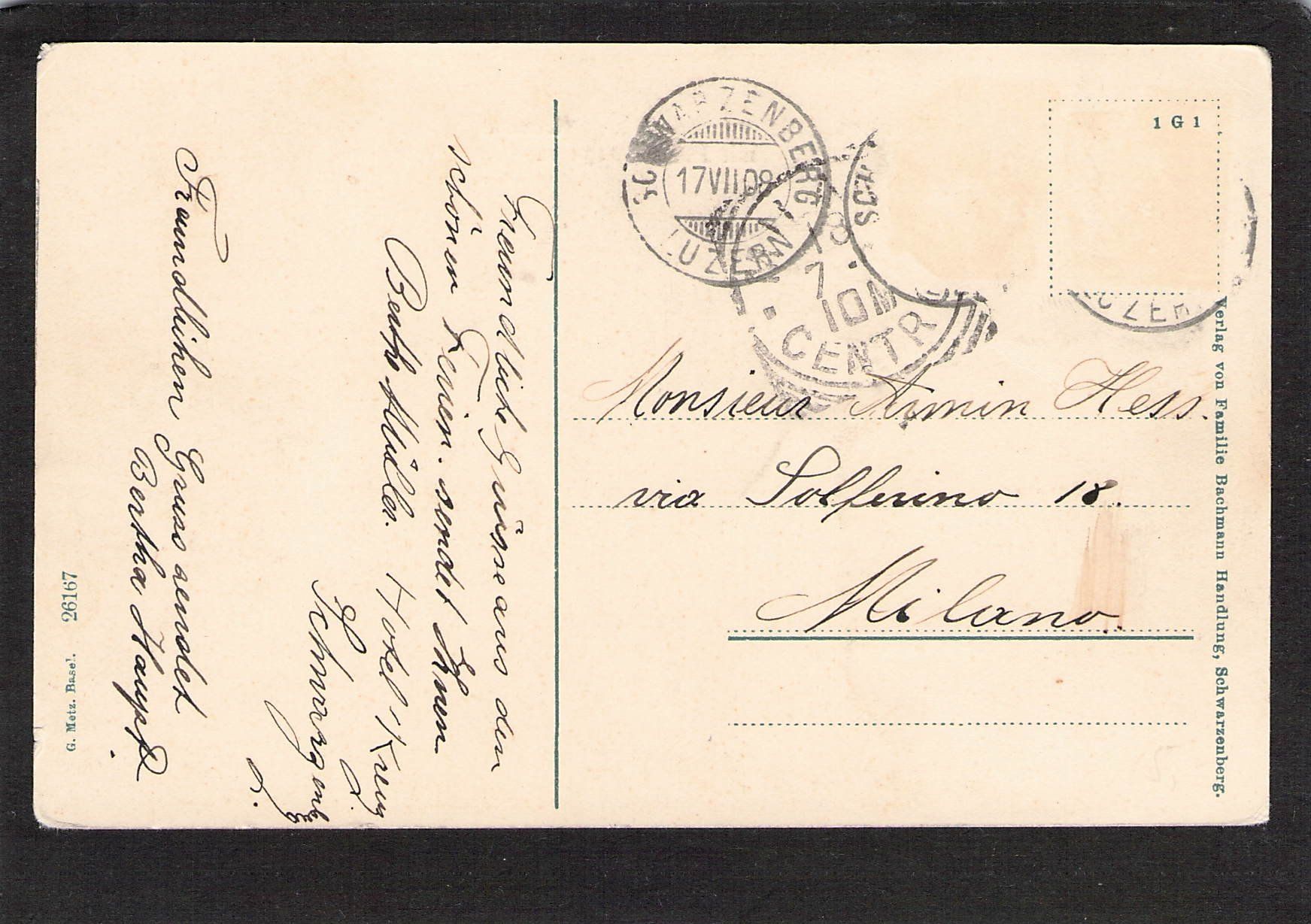 Cartoline postali: #Kurort Schwarzenberg Luzern , gel. 1908 – Usato da Reichenburg venduto da Pipo-67 1