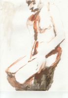 Aquarell: Old man sitting side