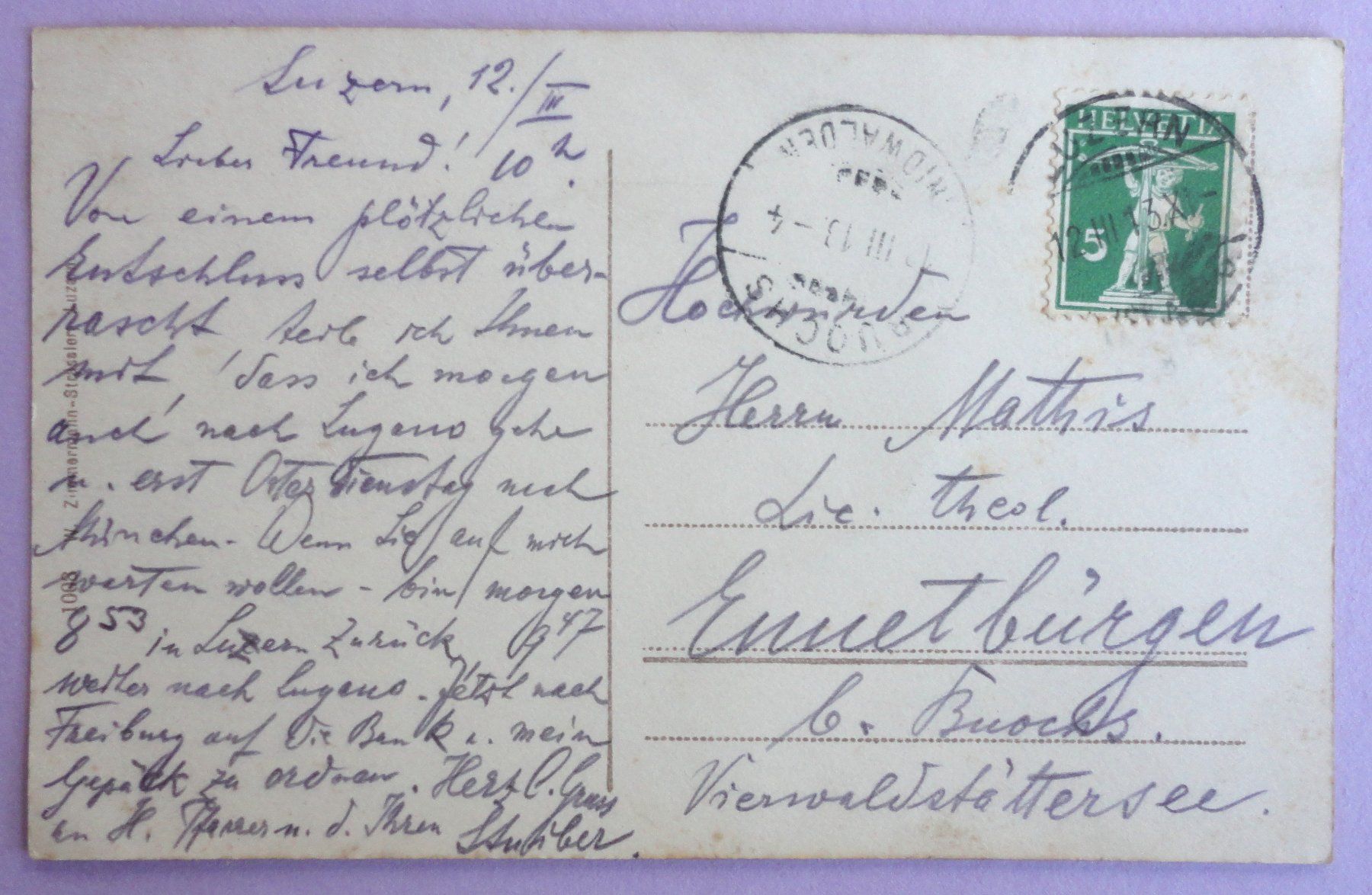 Cartoline postali: Luzern mit dem Pilatus – Difettoso da Fétigny venduto da Billy2miny 1