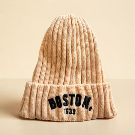 Strickmütze Boston beige gerippt neu