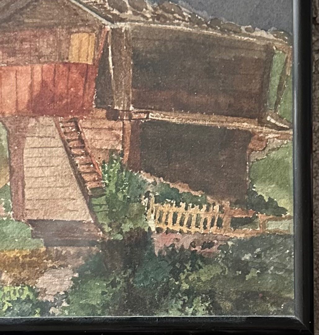 Gemälde: Fred Bauer (189-1985) Gartenhause Ansicht Aqurell – Gebraucht aus Root von  4
